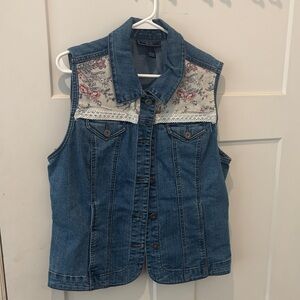 Charter Club Blue Denim Vest with Floral Lace